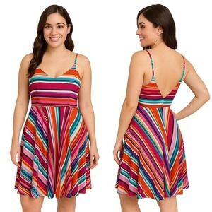 Spenser Jeremy‎ Dress 6 Multicolor V-eck Spaghetti Strap Striped Pattern Summer
